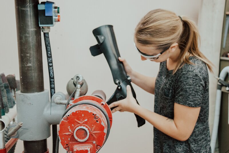 Lethbridge orthotist Jasmine Grinder working on an orthotic device.