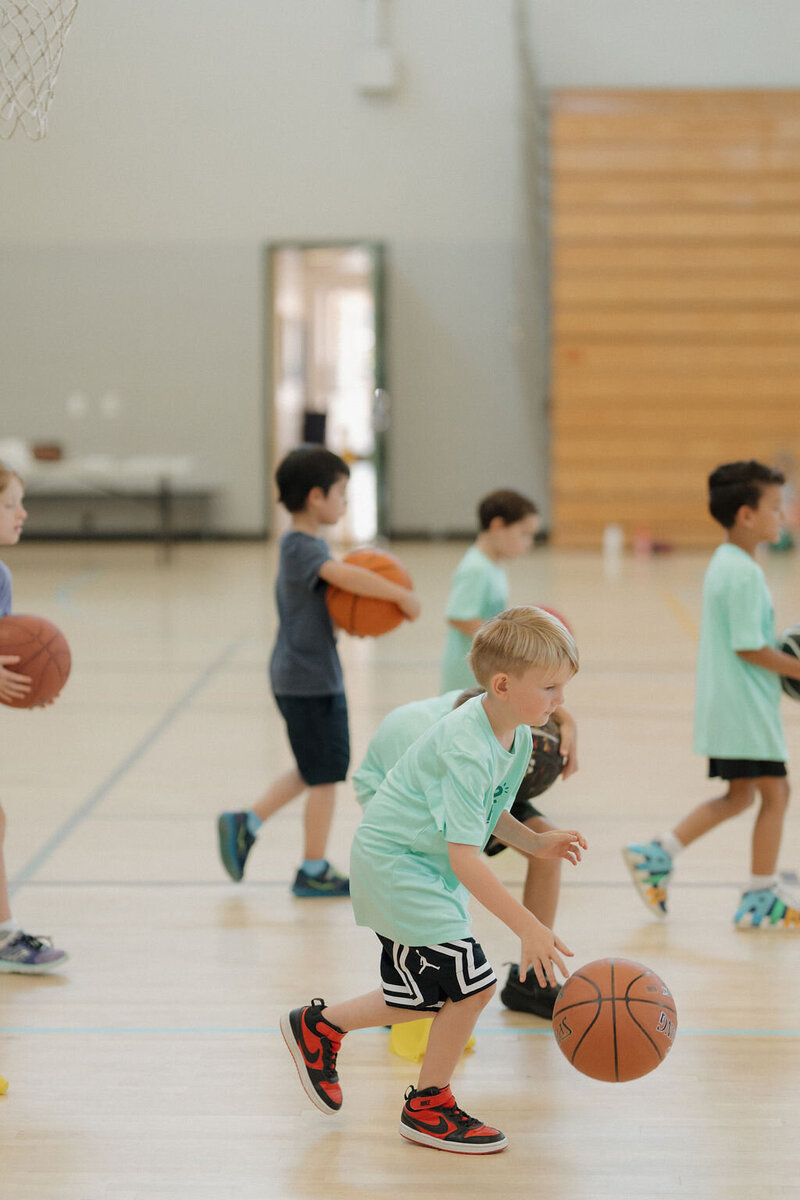 kid dribbling a basketball
