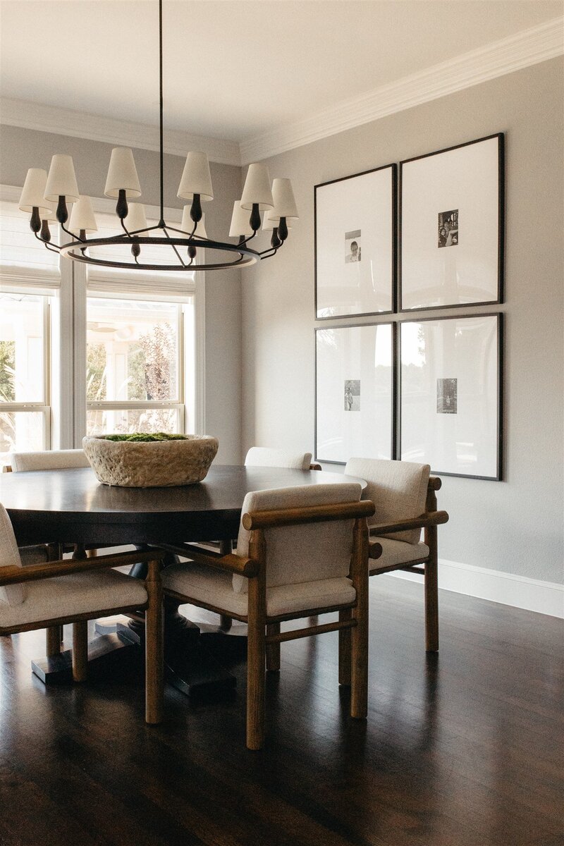 Modern dining room interior designed by Hope Miriam Designs in DFW
