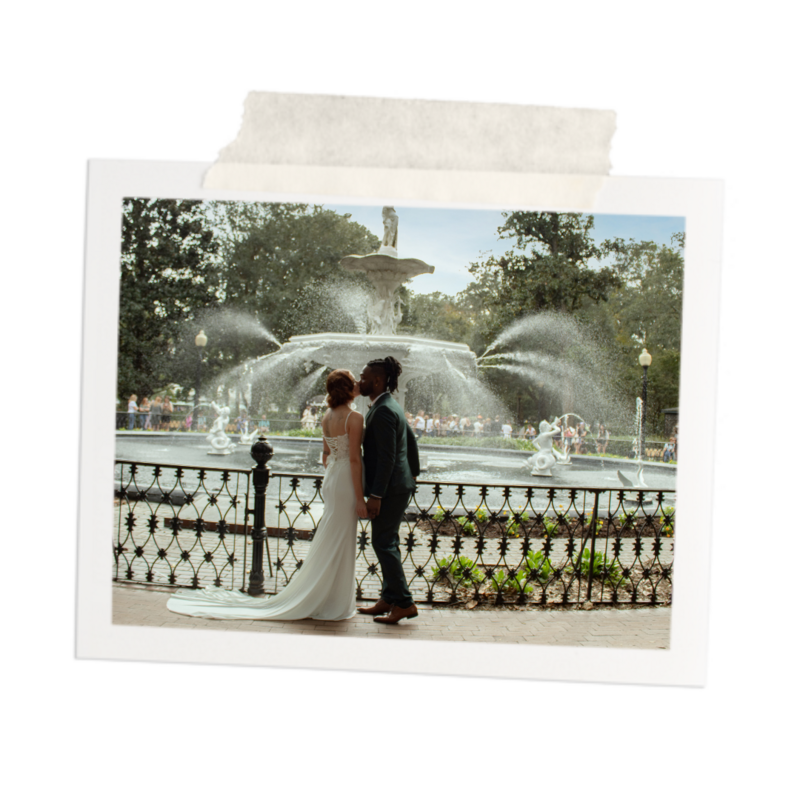 Couple Kissing at Forsyth Park, Savannah, Georgia Wedding