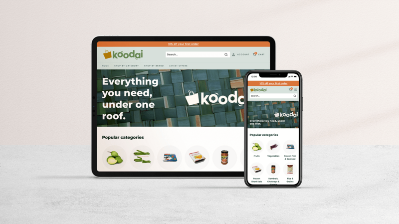 The Koodai website displayed on an iPad and an iPhone
