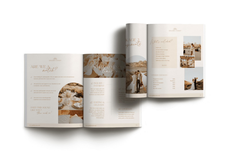 Boho pricing guide template for photographers