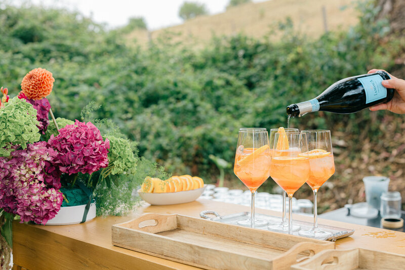 Wedding Photographer for Bay Area. Cocktail Hour, bartender pouring champagne and making a spritzer.  