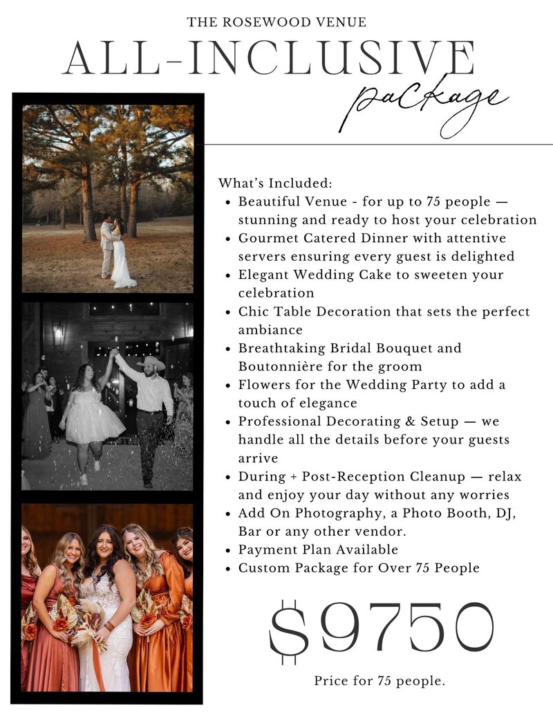 Wedding Venue near me Rosewood mount verenon wedding venue indoor reception outdoor ceremony Table Decor ideas Mount Vernon TX The Rosewood Venue All inclusive package