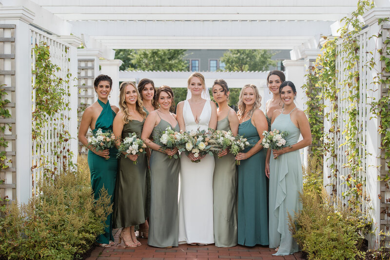 The Inn at Chesapeake Bay Beach Club wedding portrait of bridesmaids in green dresses classic timeless style by Christa Rae Photography