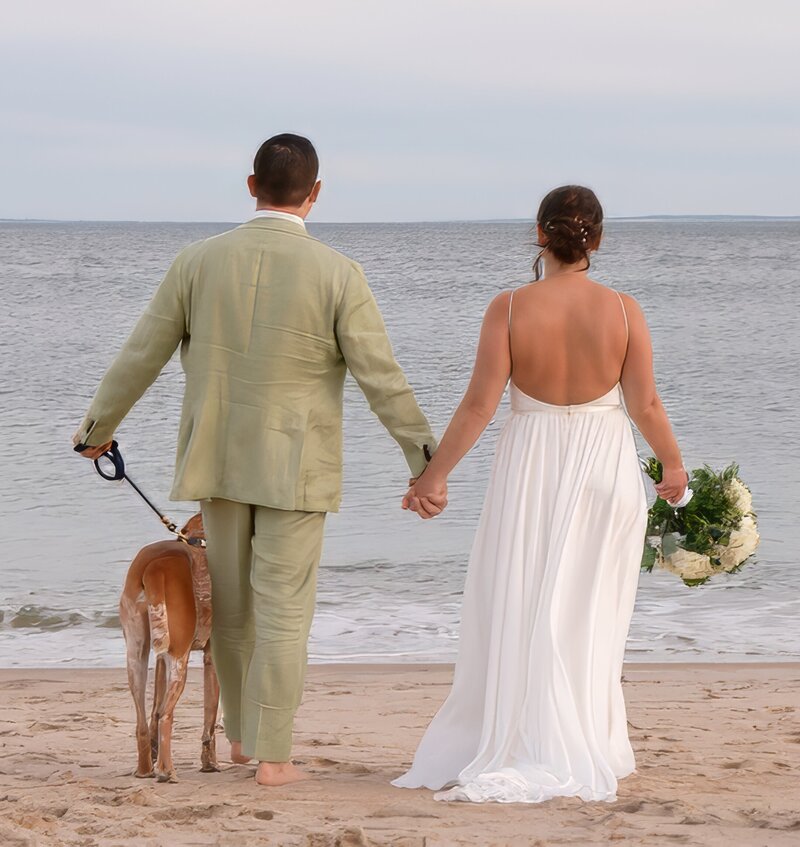 Couple and Dog on Weekapaug Beach in Rhode Island