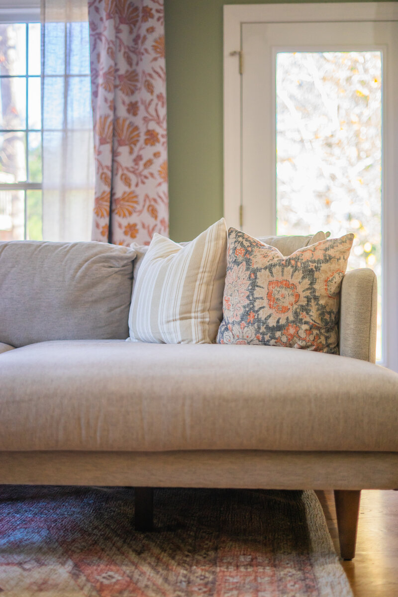 Custom sectional sofa with decorative pillows