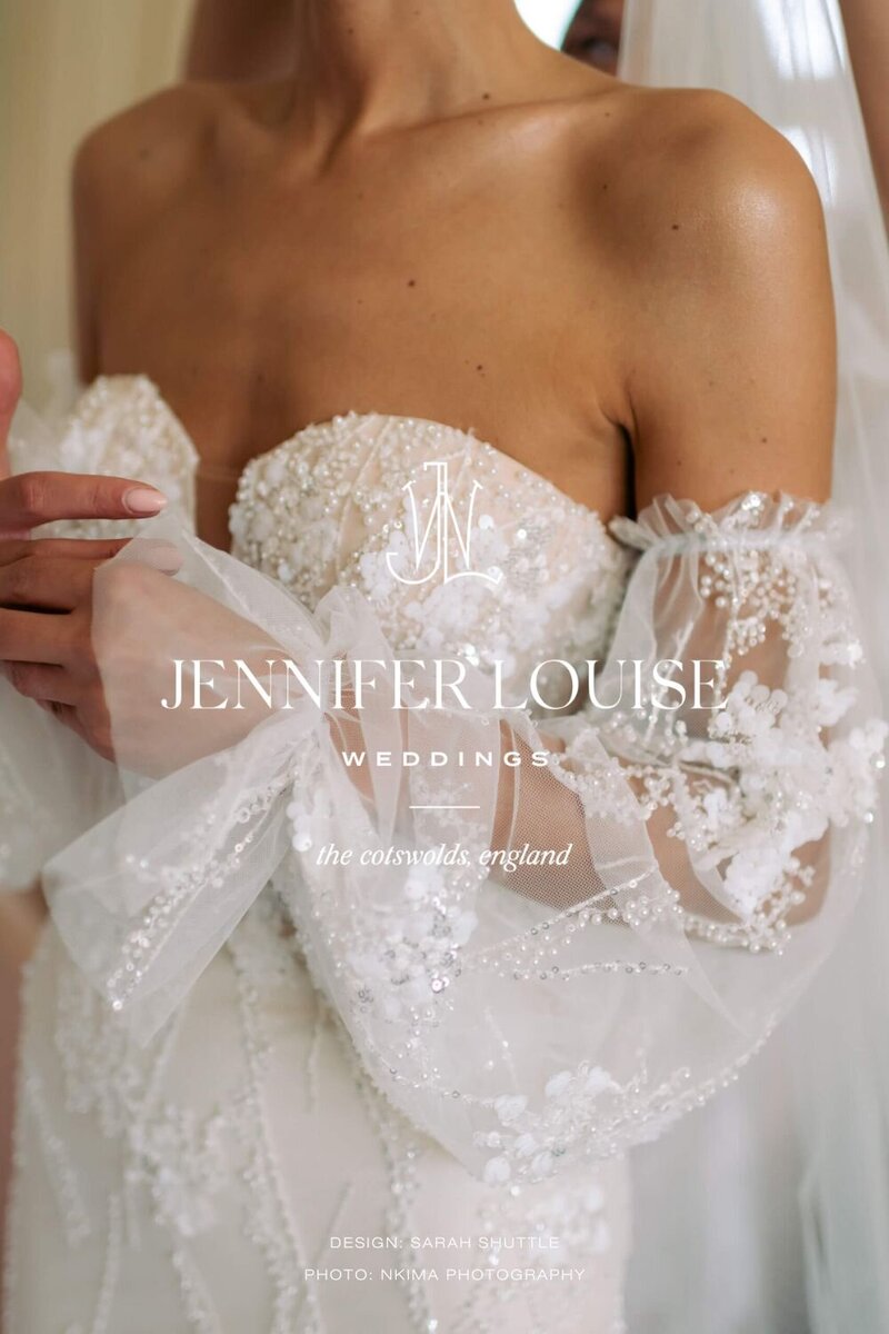 Bespoke logo overlay on bridal image — part of the Jennifer Louise Weddings rebrand