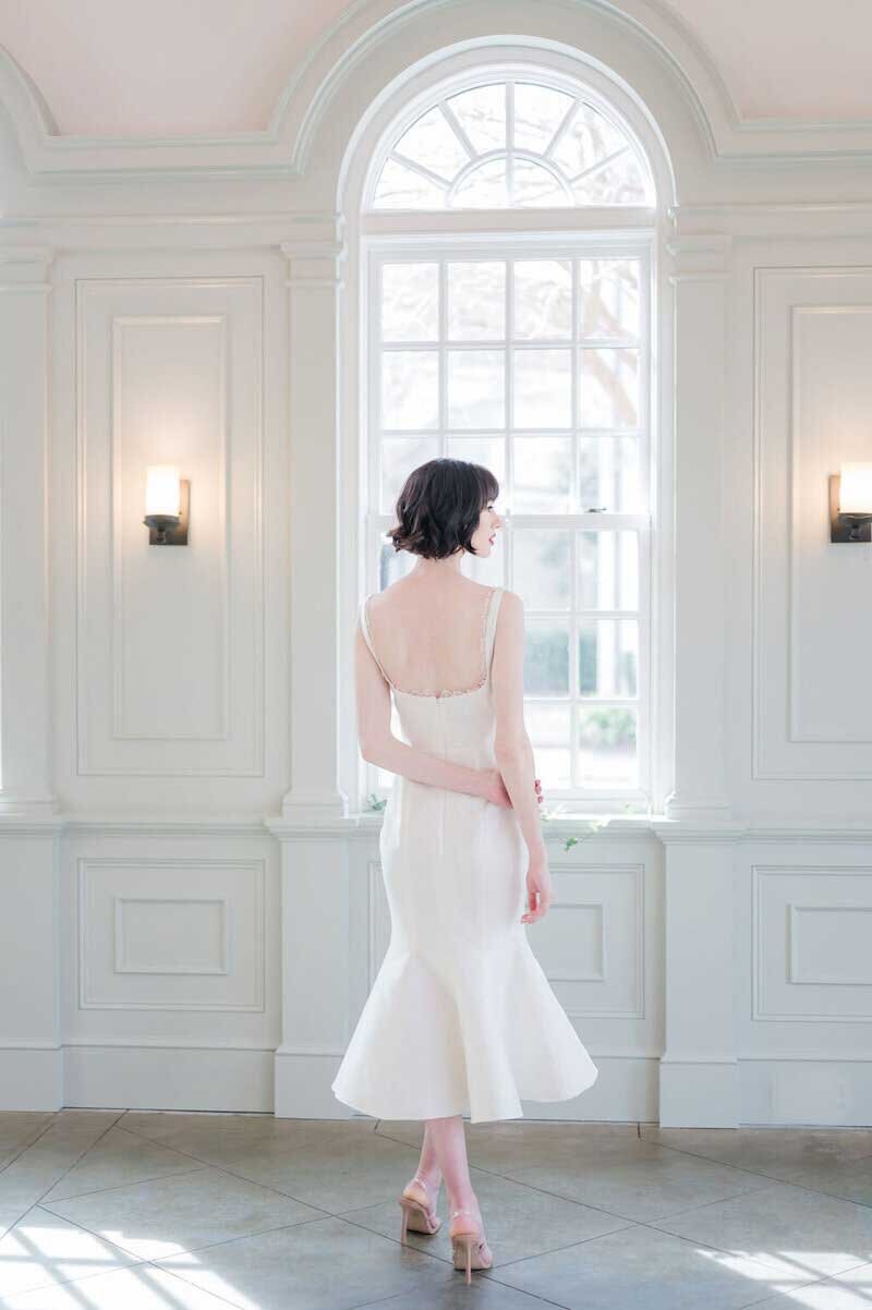 Scoop back midi wedding dress