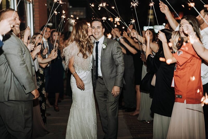 Sparkler send off for a couple