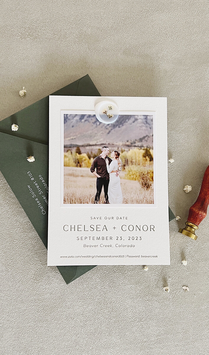 Wax seal save the date photo card