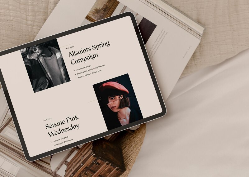 A tablet displaying a magazine, showcasing a modern digital reading experience with a sleek design.
