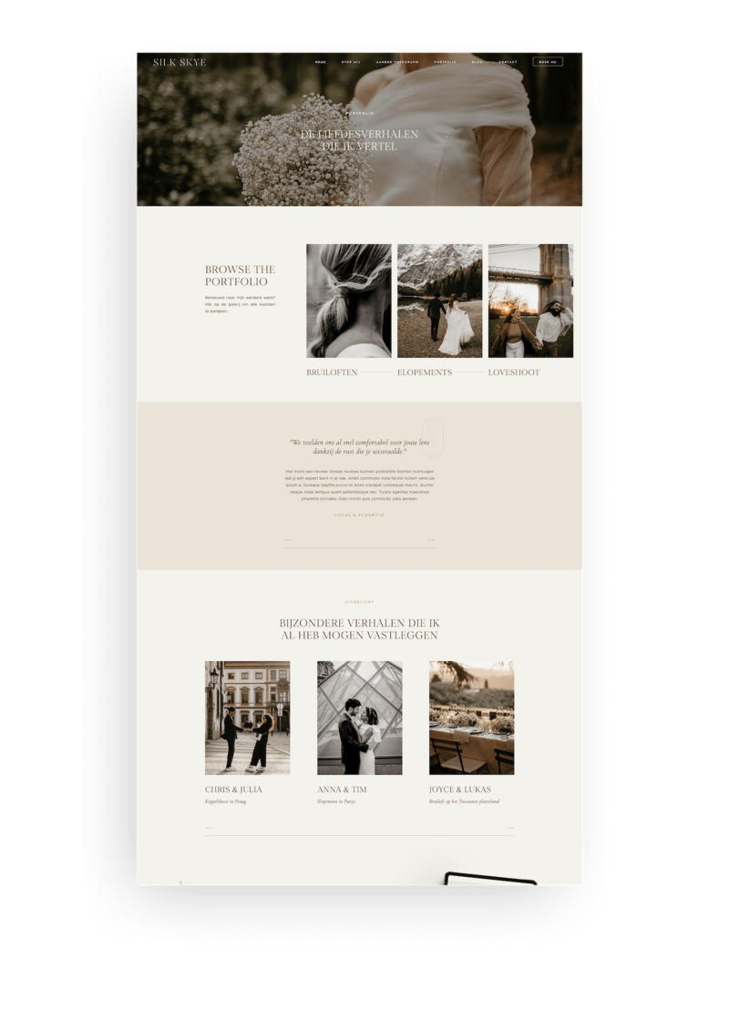 Elegante Showit website template voor trouwfotografen
