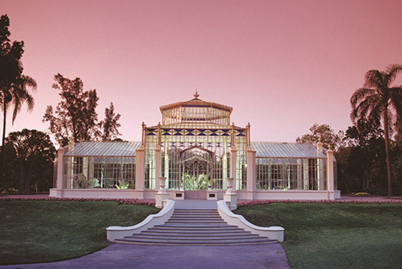 A greenhouse with steps out the front at Adelaide botanic garden