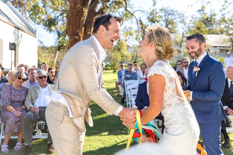 Bride and groom celebrating