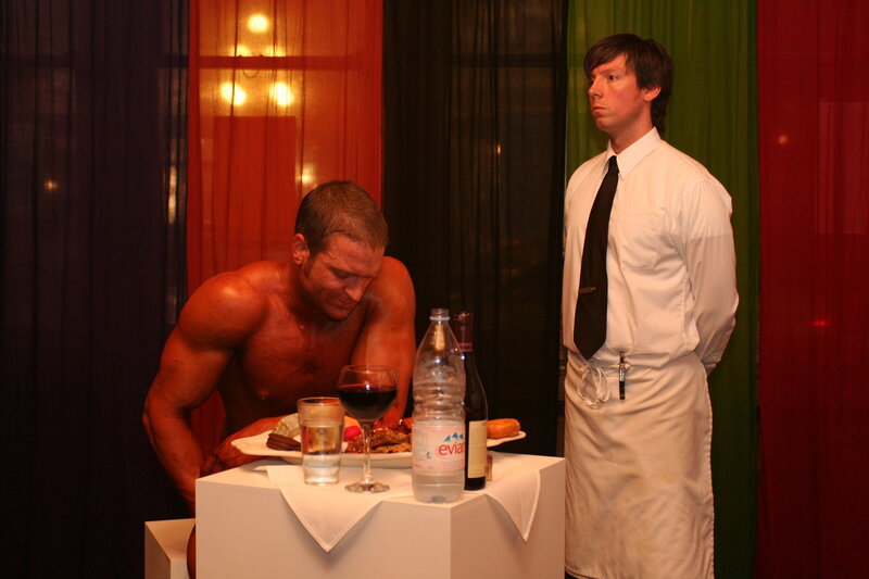 Brent Ray Fraser Posing on Stage The Transitional Culture Dining With Professional Waiter As Art 2005