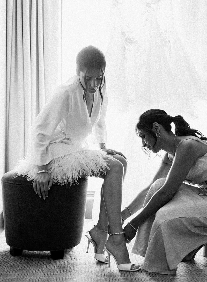 Bride getting ready for Ritz Carlton wedding near Lake Tahoe