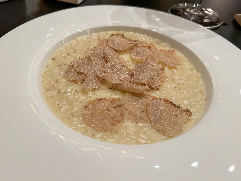 Ristorante Berton's famous risotto covered in white truffles.