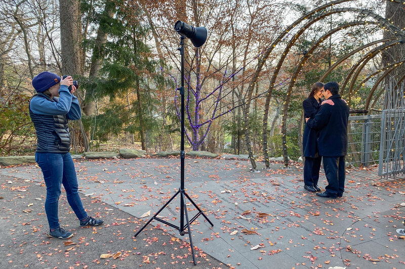 Jen Stitt capturing an engaged couple at Morris Arboretum during an autumn engagement session, surrounded by vibrant fall foliage and beautiful natural backdrops, highlighting the warmth and romance of the season.