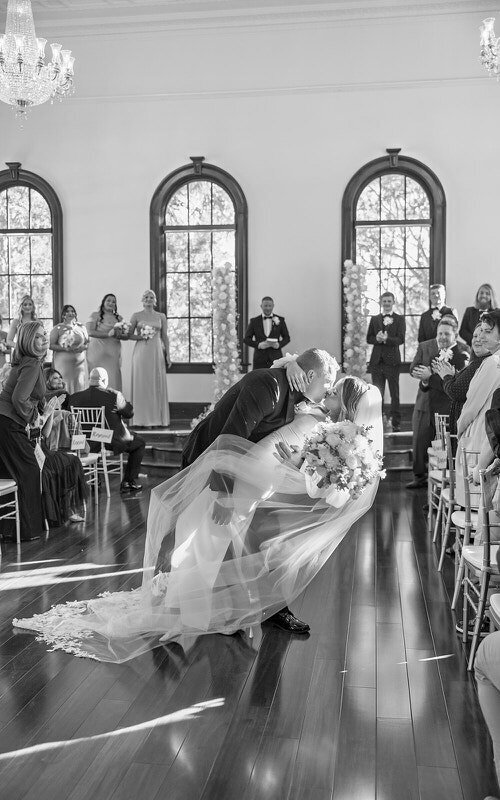 Wedding black and white photo of a church elegant dip in St Augustine FL