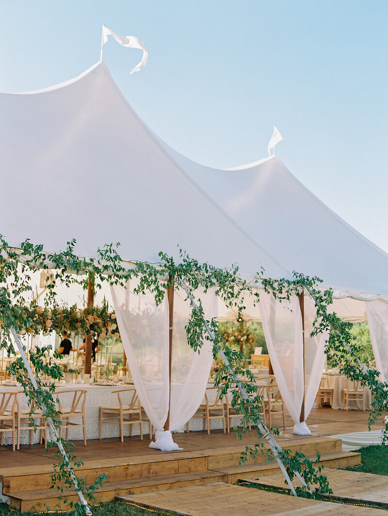 white tent with flowers
