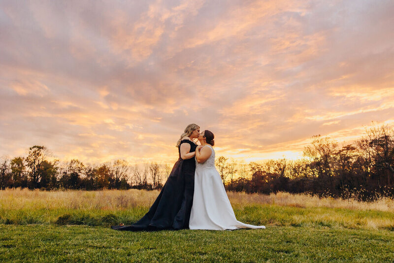 Wedding couples sunset embrace at sunset in Central PA