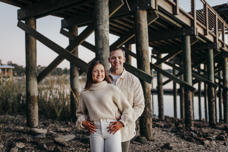 engagement photos by pier in old town buffton