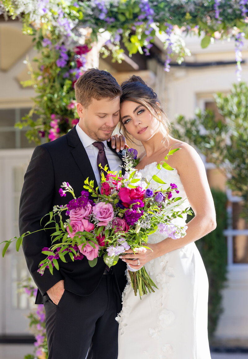 couple hugging in garden