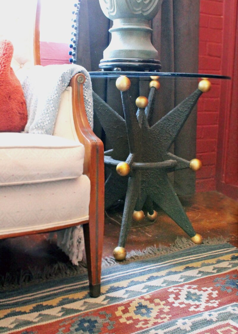 Oxford pattern chair and candelabra