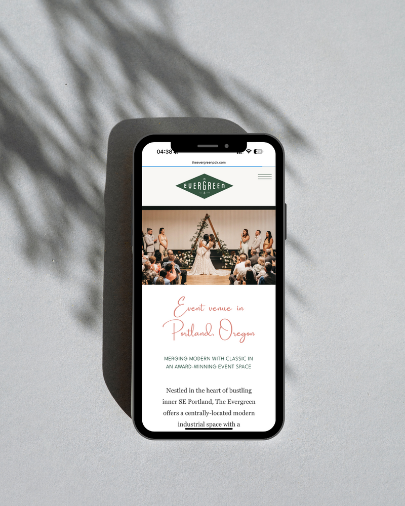 custom Showit website design for The Evergreen, a Portland Wedding Venue