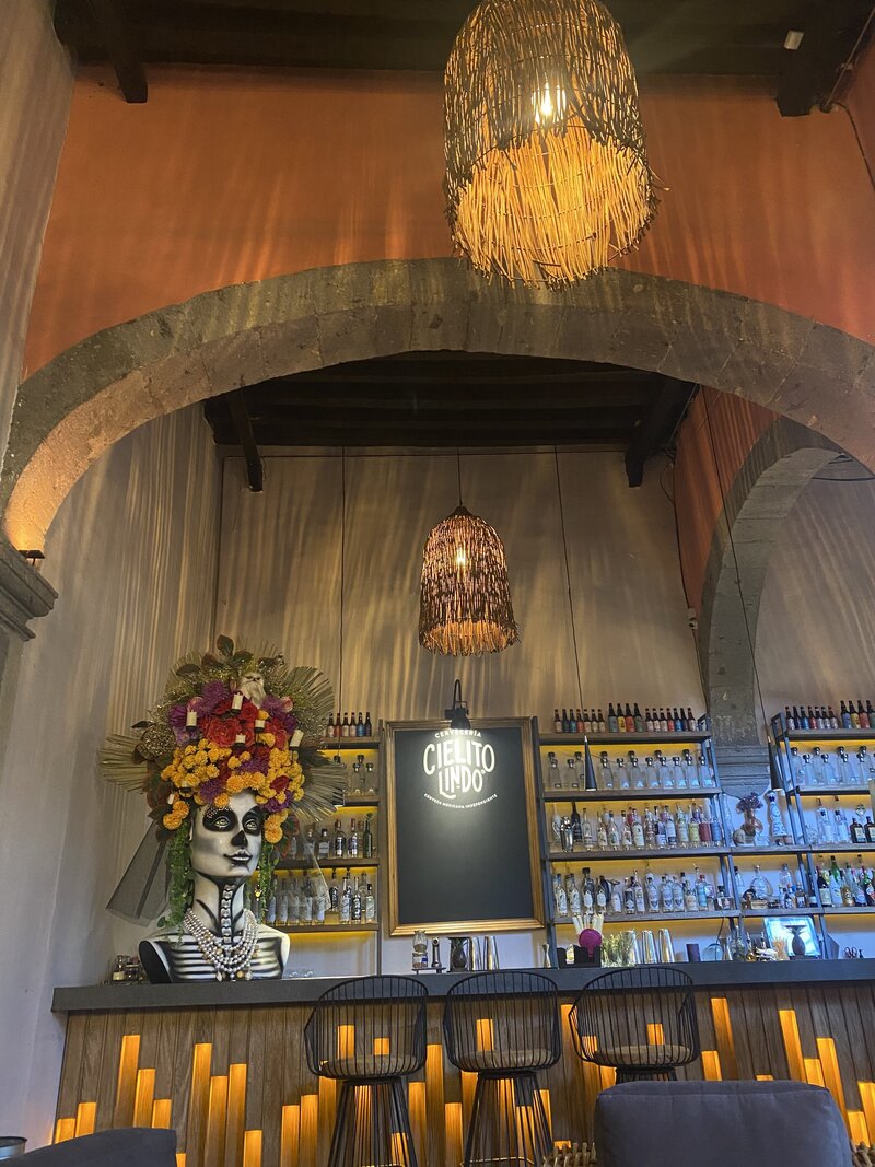 Mexican restaurant bar with day of the dead skull 