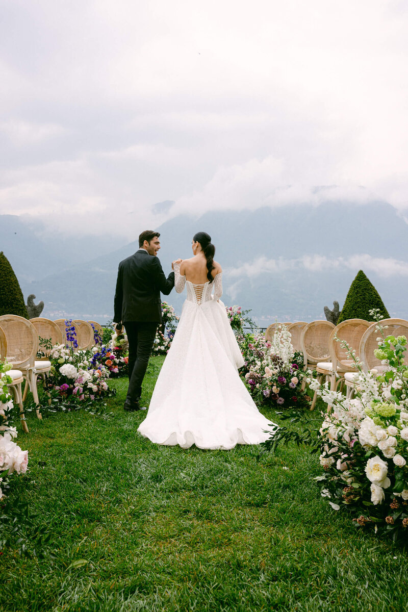 A wedding photo of a bride at Villa Balbiano on Lake Como in Italy