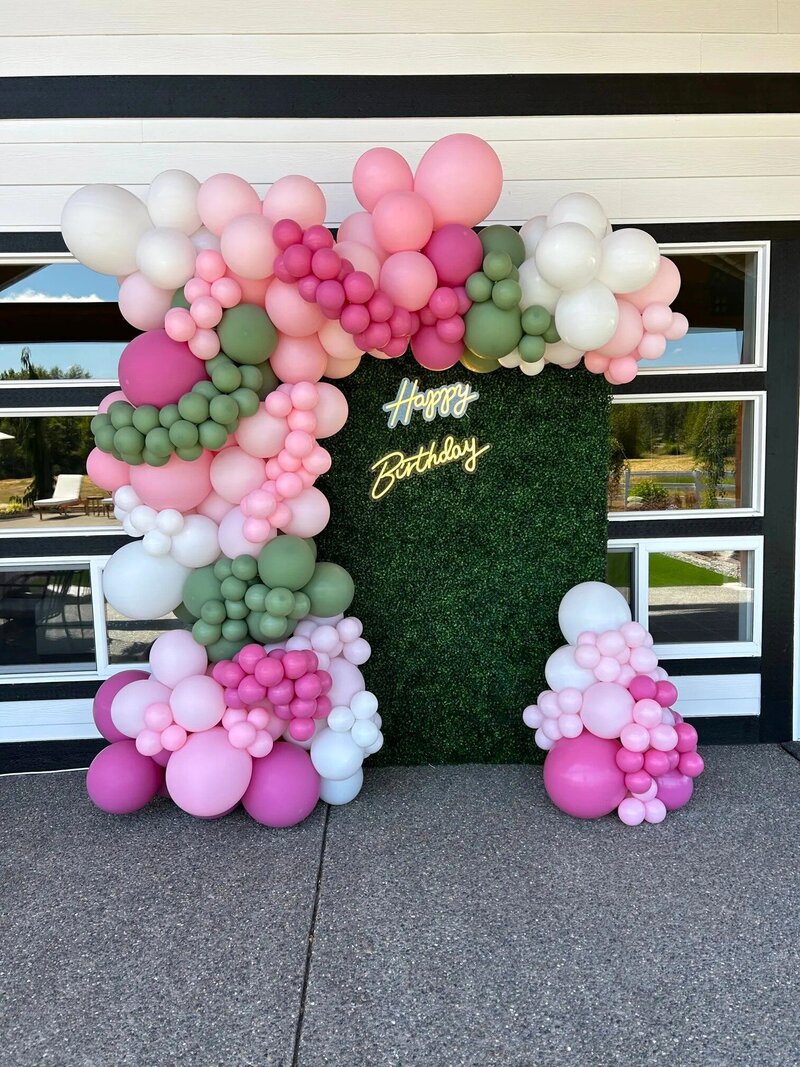 custom birthday balloon arch with backdrop in Seattle