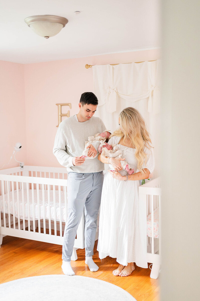 Stunning nursery in Bristol, Rhode Island and the parents and newborn baby