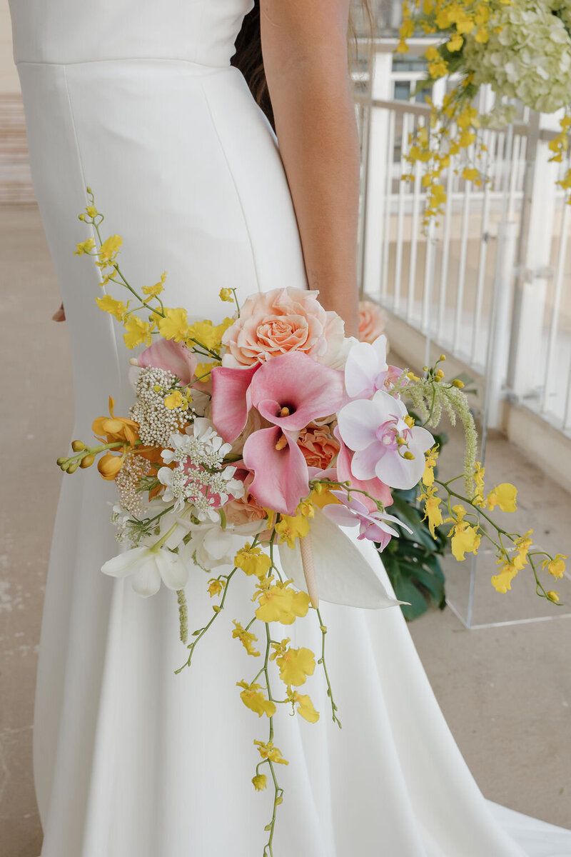 Yellow pink orchid bouquer