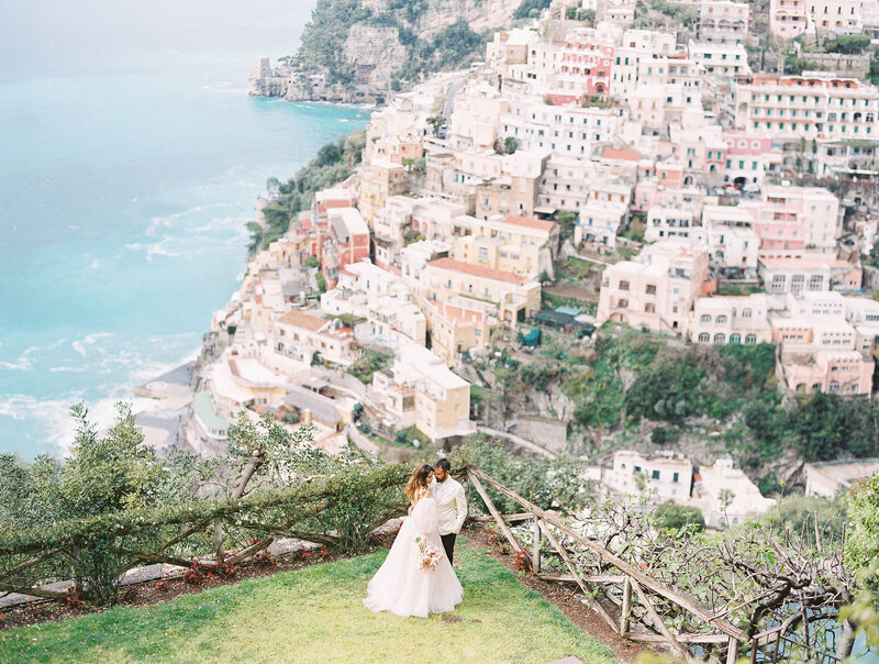 Bride and groom at Villa San Giacomo in Positano destination wedding in Amalfi Coast Italy