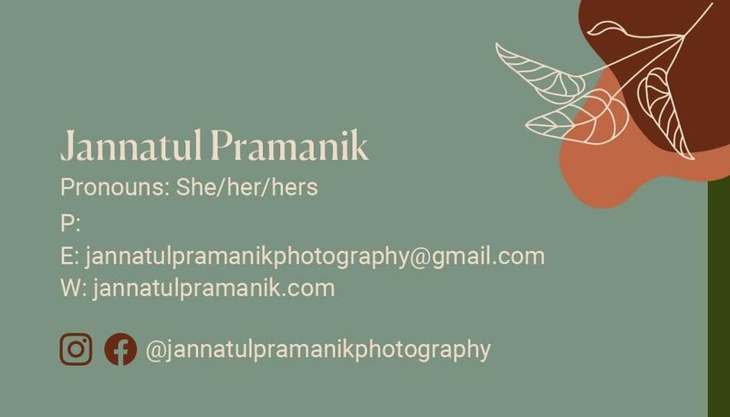 Back of a business card for Jannatul Pramanik