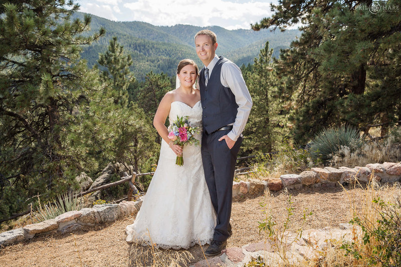 Bright and sunny wedding portrait in Colorado at Sunrise Amphitheatre