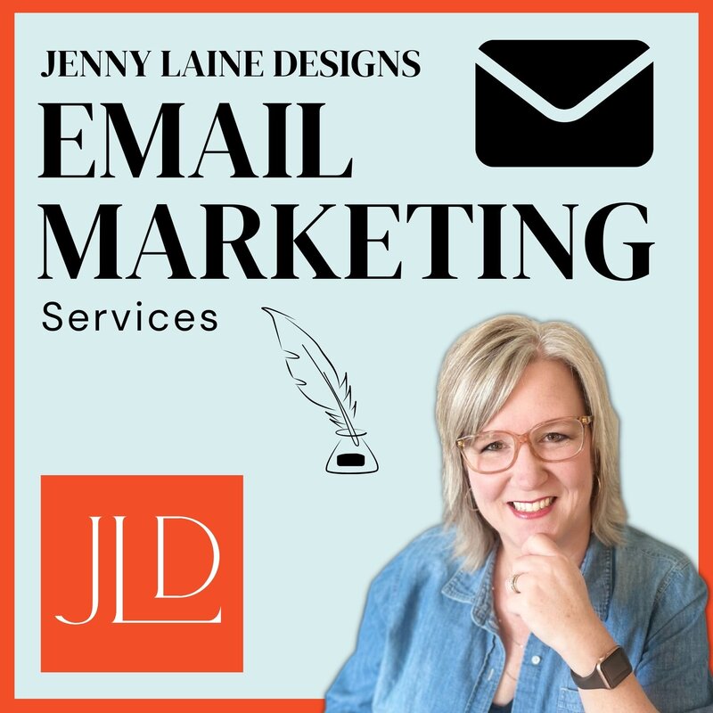 Jenny Laine Designs Email Marketing services with a photo of Jennifer in a denim shirt.