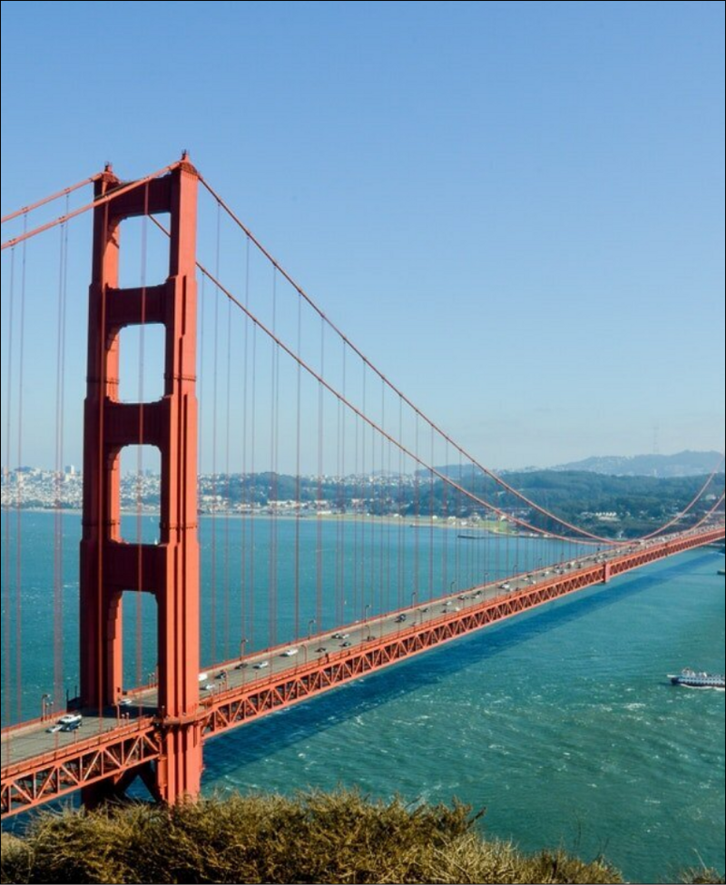 golden gate bridge with wanter underneath from a viewpoint
