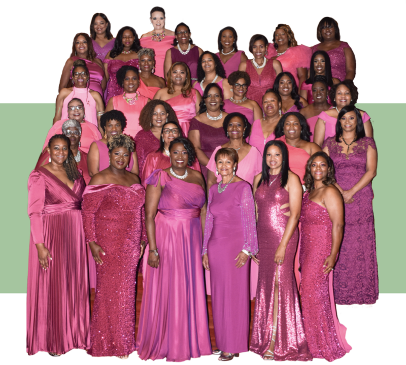 Phi Alpha Omega Chapter Members wearing rose gold gown