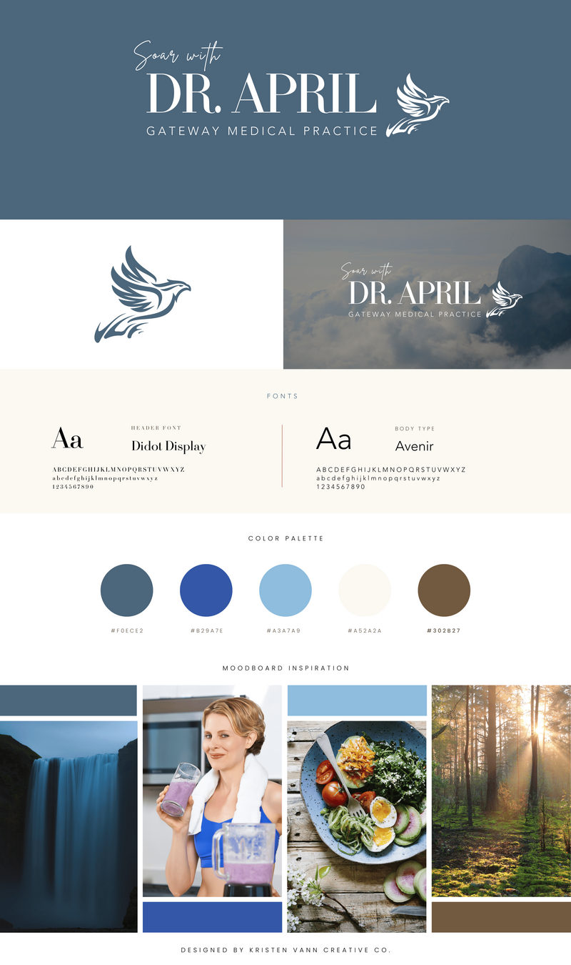 Custom brand kit for Soar with Dr. April with fonts, colors, and mood board – branding design Williamsburg VA