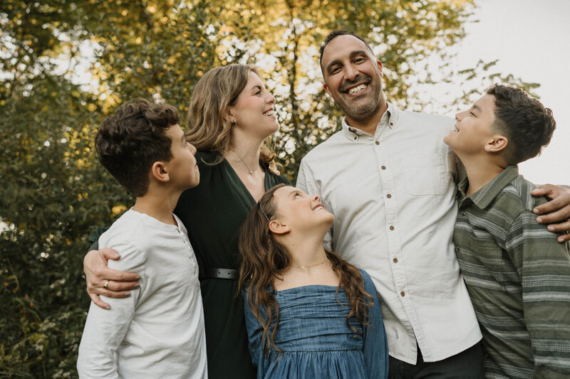 Family looking up at dad