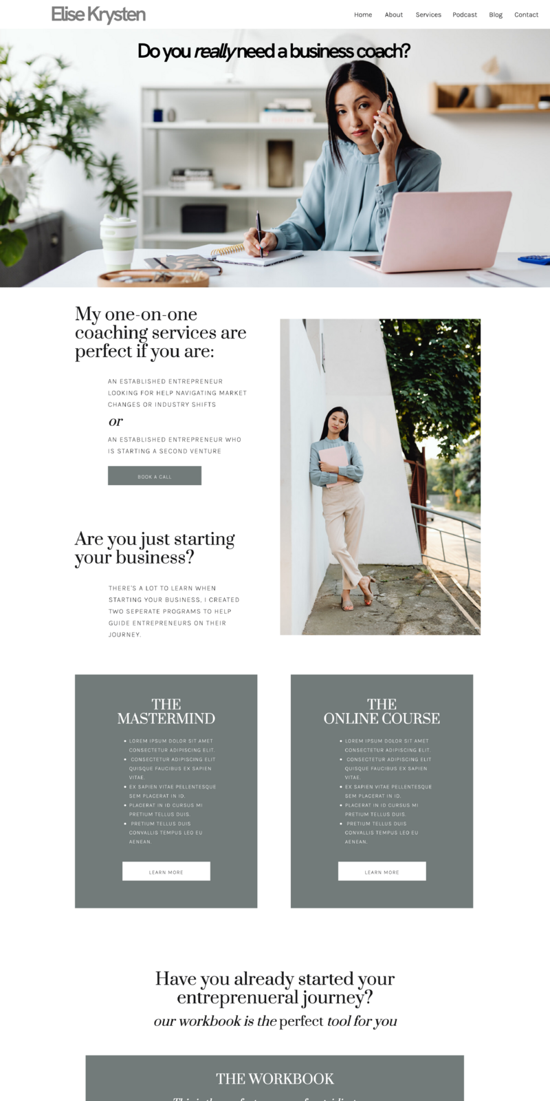 The Elise Template Business Coach Website Template is the perfect website for business coaches, entrepreneur coaches, lifestyle coaches and other service providers. Includes blog pages, and sales pages to showcase all of your services.
