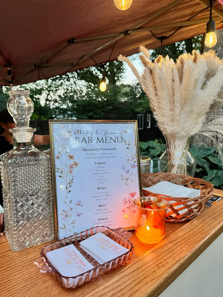 cocktail menu for event with our mobile bar