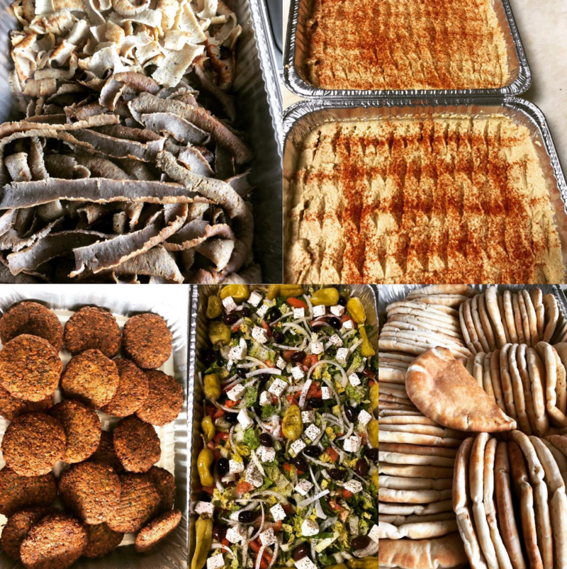 Turkish catering platters with kebabs, rice, and fresh salads from Black Sea Restaurant in St. Paul