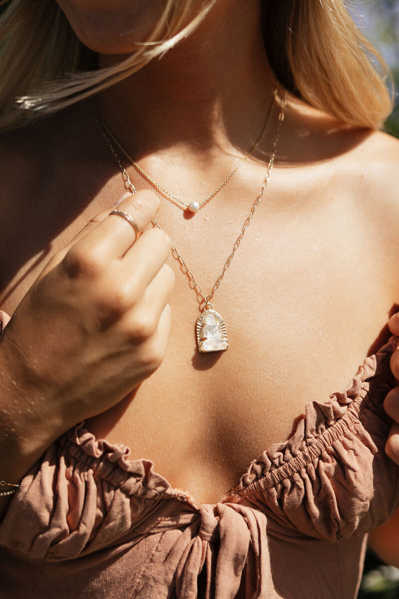 14k gold and moonstone hand carved buddha necklace