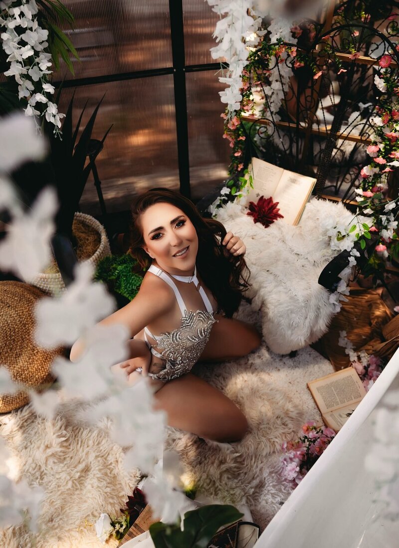 Greenhouse florals boudoir photo by Ivory & Lace Studios in Kingman, Arizona