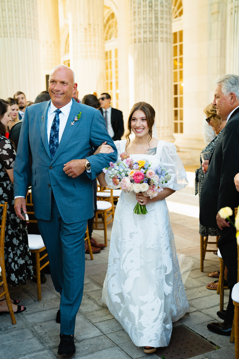 Father walks daughter down the aisle at wedding in DC at the DAR Constitution Hall