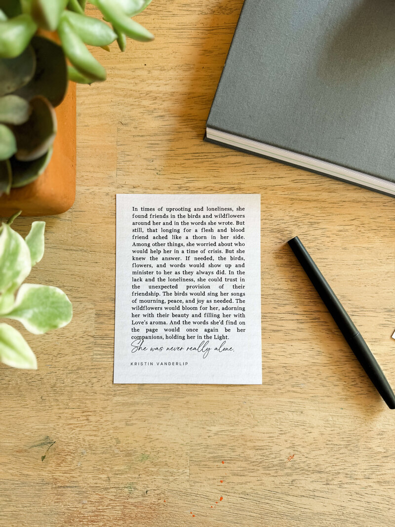 in times of loneliness prose postcard desk